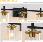3-Lights Black and Gold Bathroom Light Fixtures Over Mirror, Modern Brushed - Image 5