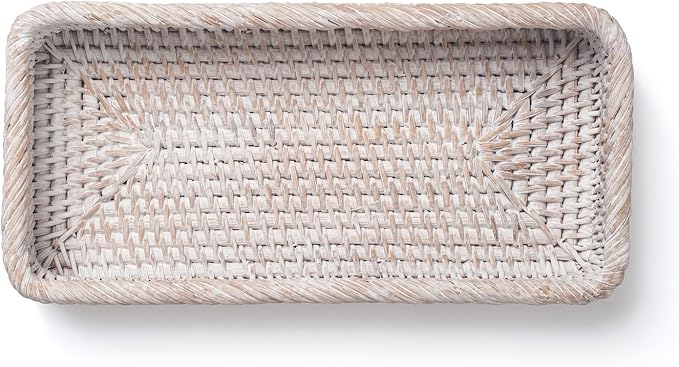 Rattan Bathroom Vanity Trays Toilet Tank Baskets Long Narrow Hand Towel Storage - Image 4