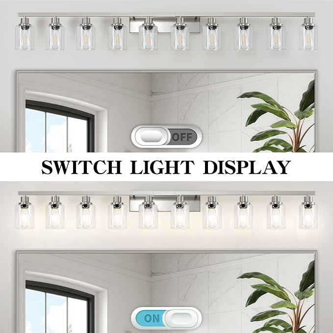 Brushed Nickel Bathroom Vanity Light, 10-Light Vanity Lights - Image 5