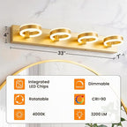 LED Bathroom Light Fixtures, 33inch Gold Vanity Lights, Modern 4 Light Acrylic - Image 2