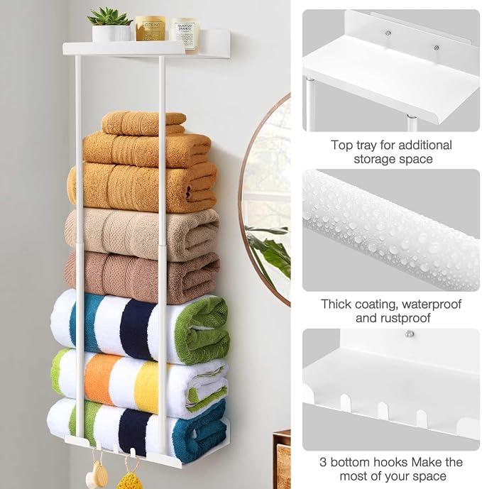 Hommtina Bathroom Towel Storage Black Towel Holder Bathroom Decor Aesthetic - Image 3