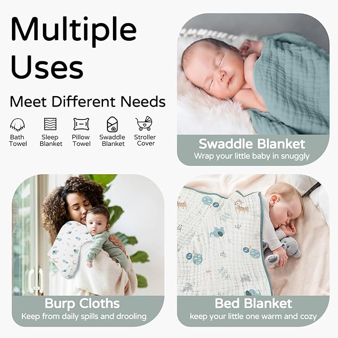 Yoofoss Hooded Baby Towels for Newborn 2 Pack 100% Muslin Organic Cotton Baby - Image 3