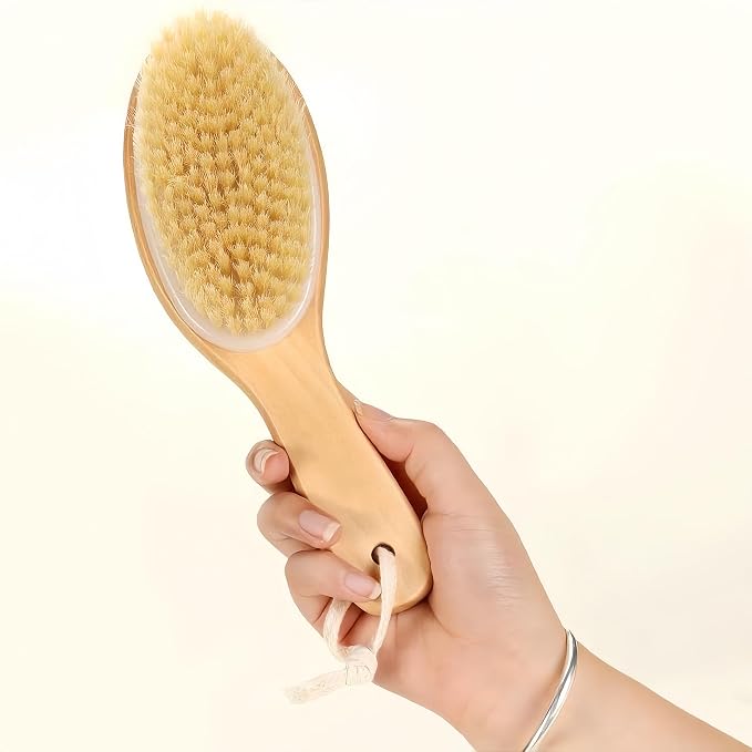 Dry Brushing Body Brush with Contoured Wooden Handle, Natural Bristle - Image 3