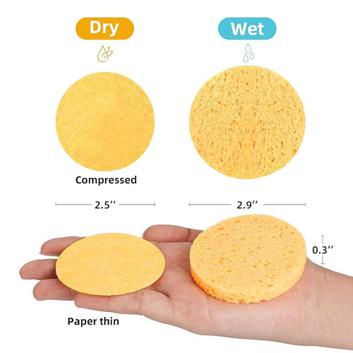 120-Count Compressed Facial Sponges|Kickleen 100% Natural Cellulose Cosmetic - Image 2