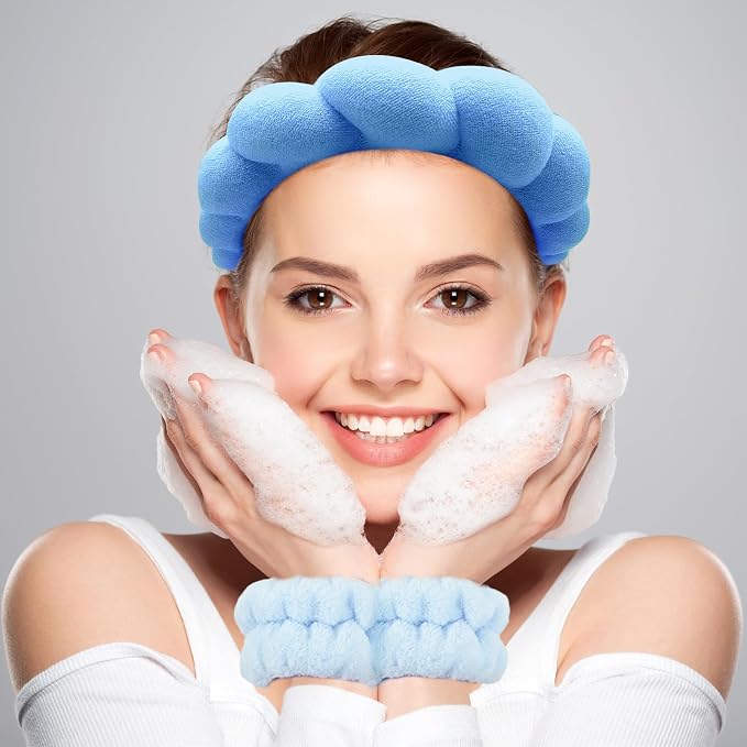 Zkptops Spa Headband for Washing Face Wristband Set Sponge Makeup Skincare - Image 2