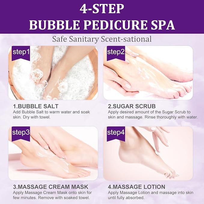 Pedicure Kit Foot Soak Set: Bubble Salt, Sugar Scrub, Massage Mask, Massage - Image 6