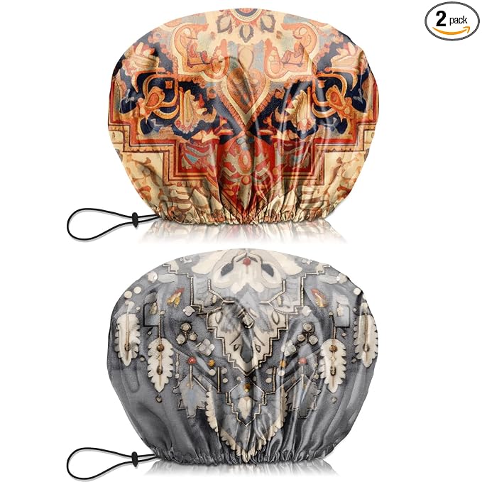 2 PCS Shower Cap Waterproof Double Layer Elastic Adjustable Reusable Hair Bath by BHAHB