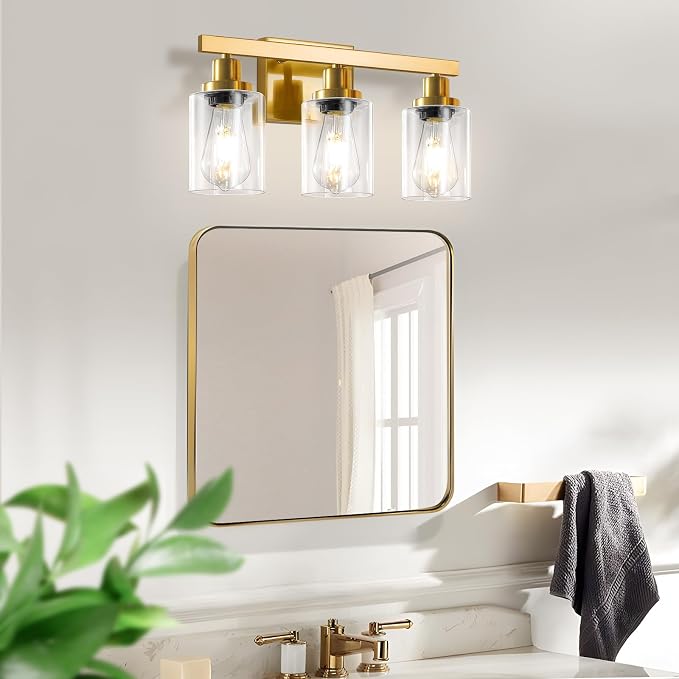 3 Light Gold Bathroom Light Fixtures, Bathroom Vanity Light Over Mirror - Image 7