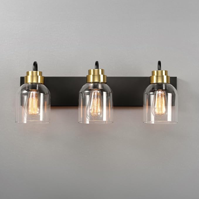 Globe Electric 63000200 22" 3-Light Vanity Light, Matte Black, Matte Brass - Image 6