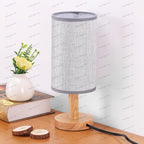 Gray Small Bedside Table Lamp for Bedroom, Natural Round Wood Base&Fabric Linen by SEENSINY