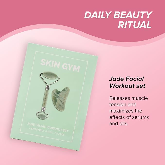 Skin Gym Jade Facial Roller & Gua Sha Tool Workout Set, Revitalizing Skincare - Image 5