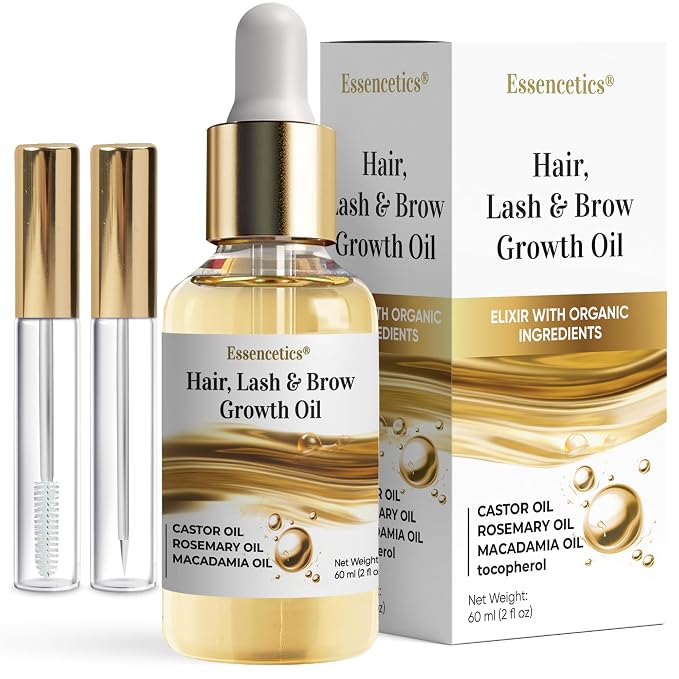 Castor Oil Organic Cold Pressed Unrefined Glass Bottle, Eyebrow Eyelash Growth by Essencetics