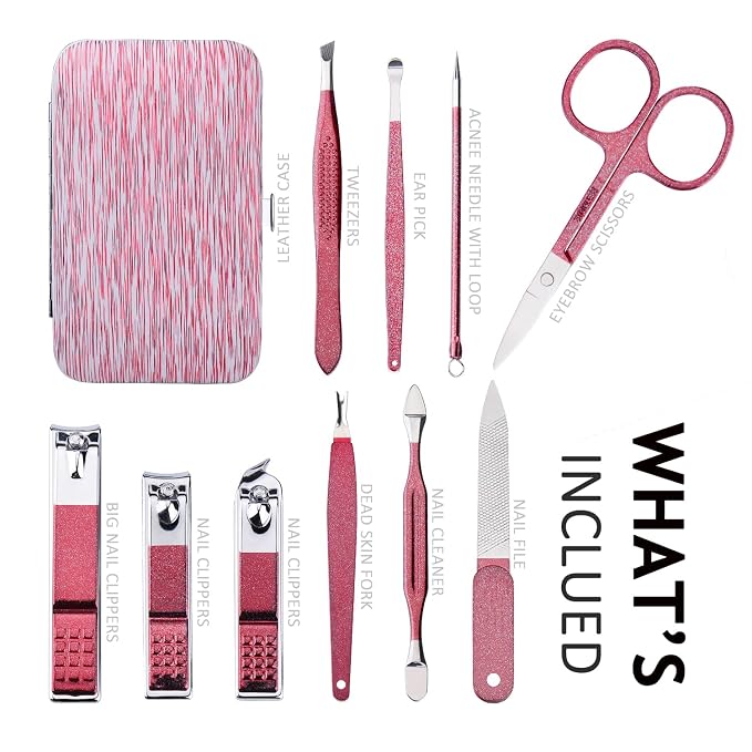 HANTEKAS Manicure Set 10 in 1 Stainless Steel, Nail Clippers Scissors Pedicure - Image 2