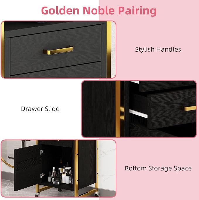 4ever2buy Black and Gold Salon Trolley Cart - Image 5