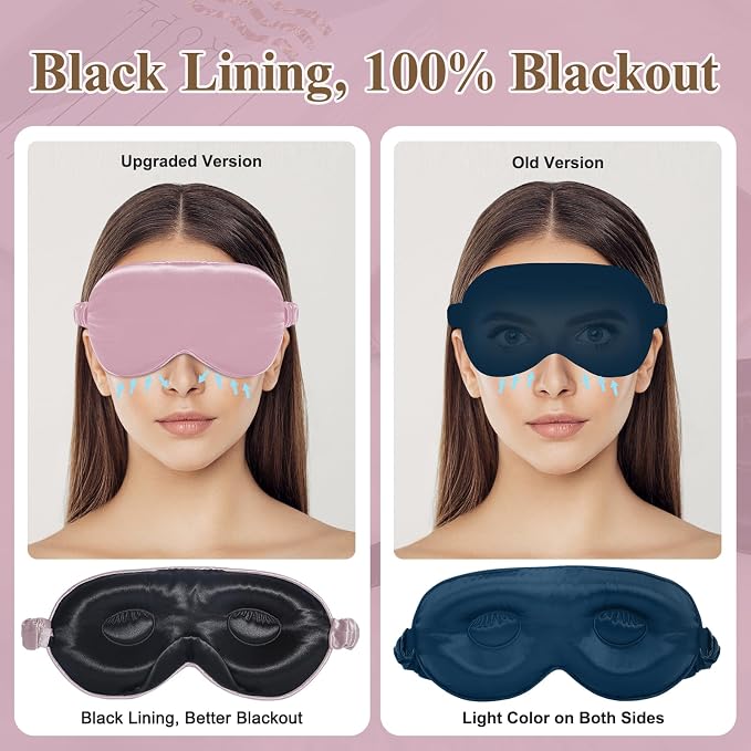 BeeVines 2 Pack 3D Contoured Sleep Mask 22 Momme Mulberry Silk Sleeping Eye - Image 5