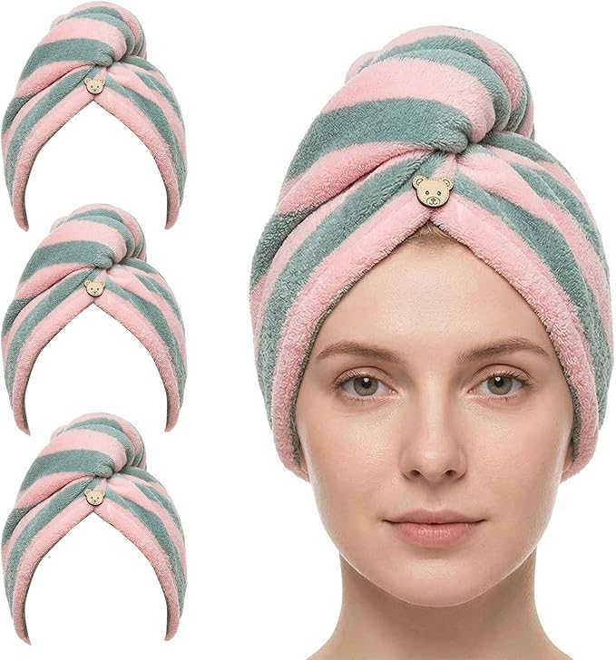 3 Pack Microfiber Hair Towel Wrap by YHPDYL