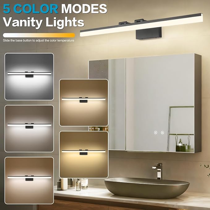 SOLFART Dimmable Matt Black Bathroom Vanity Light Light Fixtures - Image 5