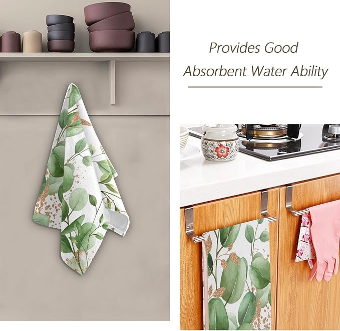 Green Gold White Leaves Hand Towels - Image 6