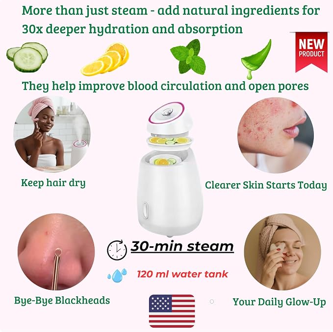 Facial Steamer, Complete Home Spa Set – Jade Roller, Gua Sha, Microfiber Hair - Image 2