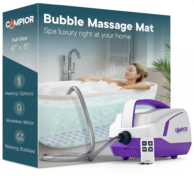 Bubble Bath Massager Mat for Bathtub, 47.24" x 14.57" Full-Body Heated Air Spa by Campior