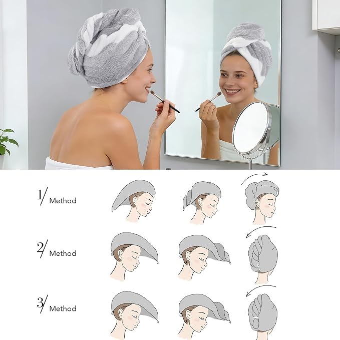 SINLAND Microfiber Hair Drying Cap Hair Towel Turban Twist - Image 7