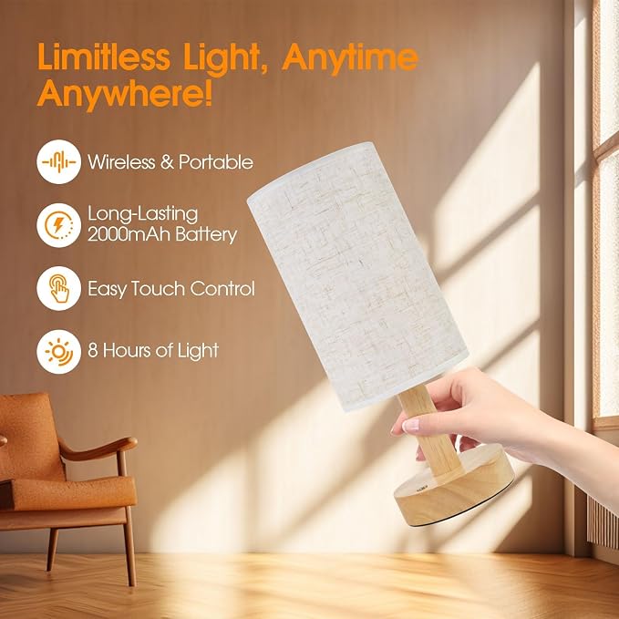 Rechargeable Cordless Table Lamp, Touch Control&Stepless Dimming, Wireless - Image 4