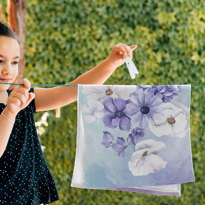 Purple White Violet Floral Hand Towels - Image 4