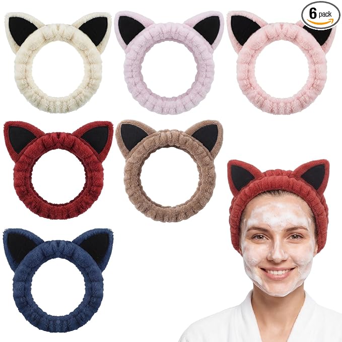 6-Pack Cat Ears Headbands Soft Coral Fleece Hair Band by Unknown