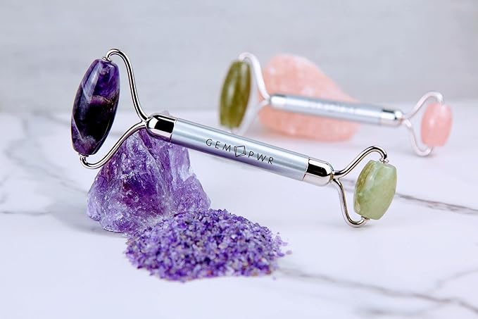 Amethyst + Jade Roller for Face and Neck Massage, Dual Gemstones - Image 5