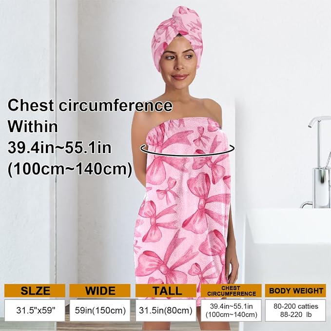 Pink Bow Bath Wrap with Hair Drying Cap – Soft Microfiber Quick Dry Shower - Image 3