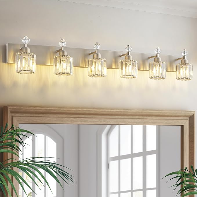 PRESDE Crystal 6-Light Bathroom Vanity Light Fixtures Brushed Nickel Modern by HOME