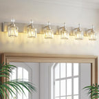 PRESDE Crystal 6-Light Bathroom Vanity Light Fixtures Brushed Nickel Modern by HOME