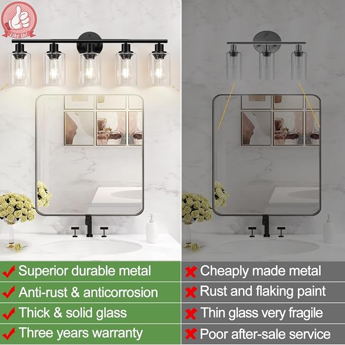 Zarbitta 5-Light Bathroom Light Fixtures, Bathroom Wall Lamp - Image 3