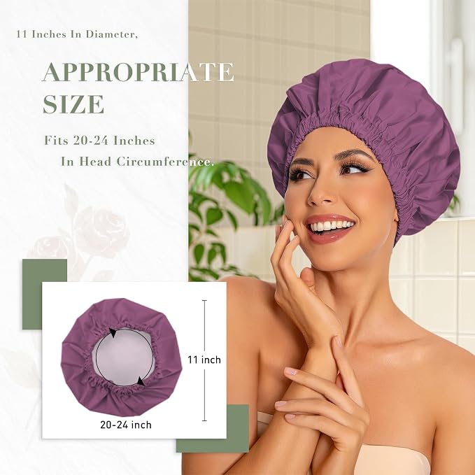 Reusable Shower Cap for Women, Large Waterproof Shower Bonnet - Image 3