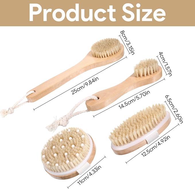4 Pcs Dry Brushing Body Brush for Lymphatic Drainage, Pore Cleaning Brush Set - Image 2