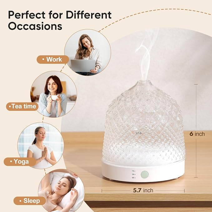 Lecdura Glass Essential Oil Diffuser, 200ml Ultrasonic Aroma Diffusers - Image 7