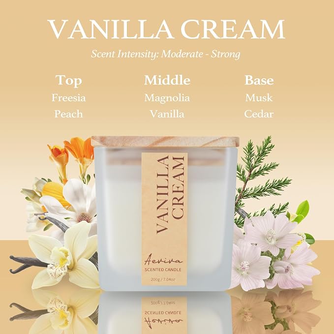 Scented Candle, 7.04 oz Vanilla Cream Aromatherapy Candle, Natural Soy Wax - Image 2