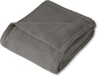 100% Fine Cotton Luxurious Basket Weave Blanket, Dark Gray, Queen Size - Image 2