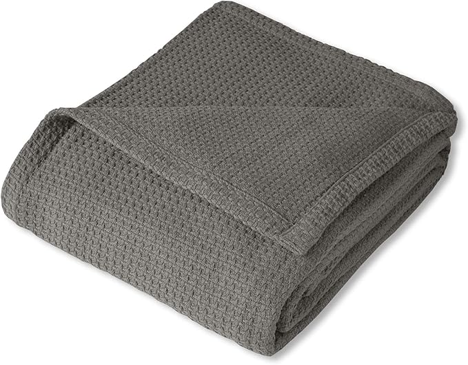 Sweet Home Collection 100% Fine Cotton Luxurious Basket Weave Blanket, Dark - Image 2