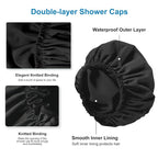 Shower Cap for Women, Double Layer Waterproof Bath Cap, Reusable Hair Protector - Image 5