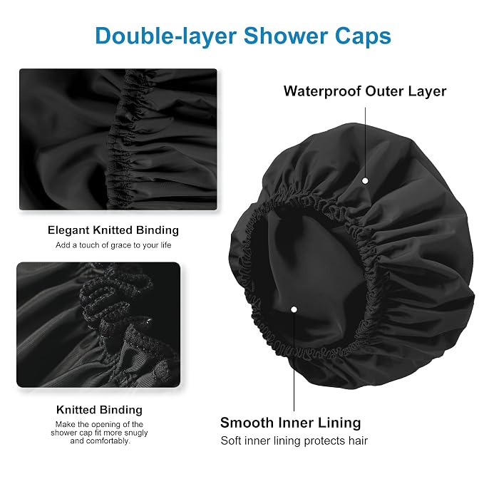 Shower Cap for Women, Double Layer Waterproof Bath Cap, Reusable Hair Protector - Image 5