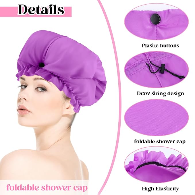 2 Pcs Large Shower Cap for Braids, Extra Long Shower Cap for Women Long Hair & - Image 3