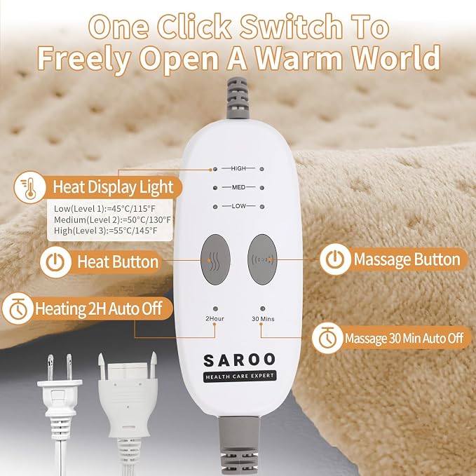 SAROO Heating Pad for Back Pain Relief, Massaging Weighted Heating Pads for Neck - Image 8