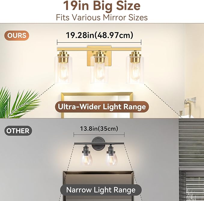 3-Light Bathroom Light Fixtures, Classic Wall Light Fixture - Image 6