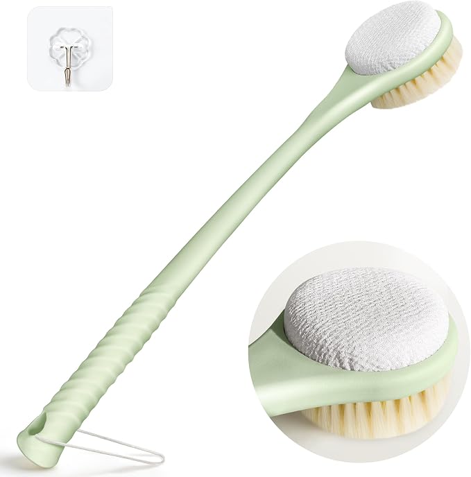 Back Scrubber for Shower with Long Handle, Dual-Sided Bath Brush with Soft by CYMPHW