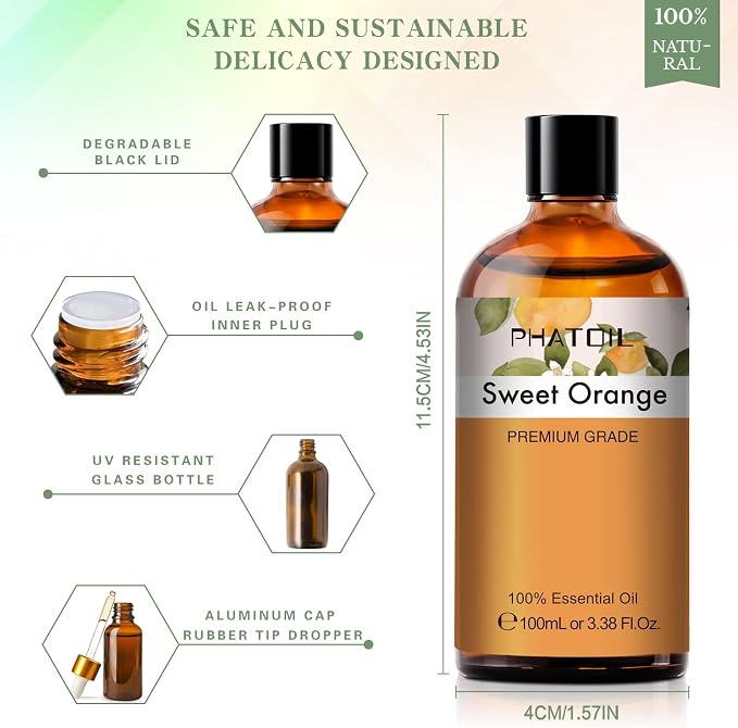 Sweet Orange Essential Oil, 3.38Fl.Oz PHATOIL Pure Essential Oil Singles - Image 3