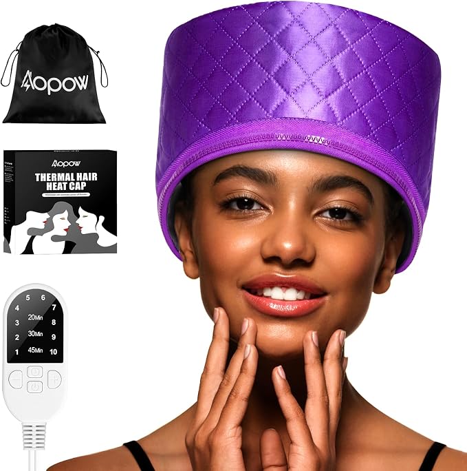 Thermal Steam Cap for Natural Hair Treatment: 10-Level Heating Cap for Deep by AOPOW