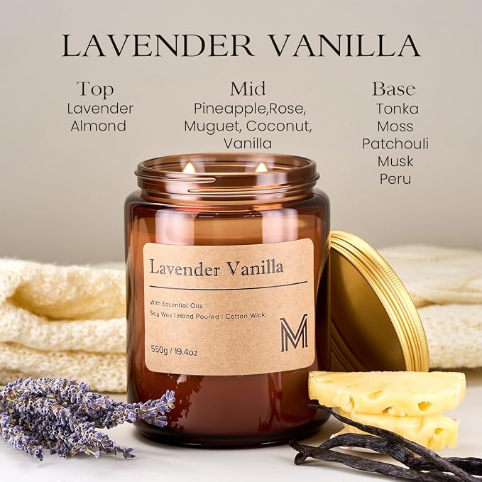 M&SENSE Lavender Vanilla Scented Christmas Candle Gift | 19.4oz, 115-Hour Burn - Image 2