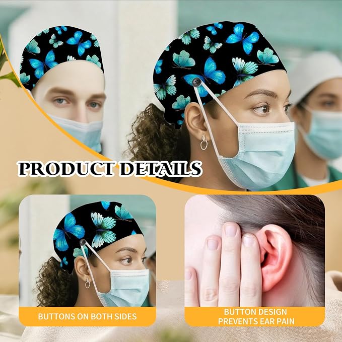 Adjustable Scrub Cap with Buttons & Sweatband, Working Hat with Elastic Tie Back - Image 6