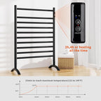 Freestanding Towel Warmer 10 Bars Plug-in Option 3 Working Modes Black - Image 3